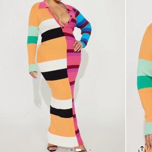 Colorblock Ribbed Maxi Dress - Multicolor